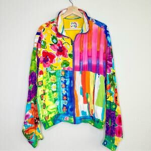 JAMS WORLD Women’s Bomber Jacket Colorful Floral Patchwork Jacket Medium/Large